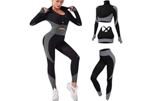 Veriliss 3-Set Completo Sportivo Palestra Donna, Fitness Completo, Workout Abbigliamento Oceans Cappotto Reggiseno Sportivo Ghette