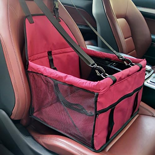 Waterproof Pet Dog Car Seat Carrier Protector Bag Cage Cover WeiHi Waterproof Deluxe Portable Dog Booster Travel Carrier Cover Seat Protector with Cli-On Safety Lesh and Storage Pocket (Red)