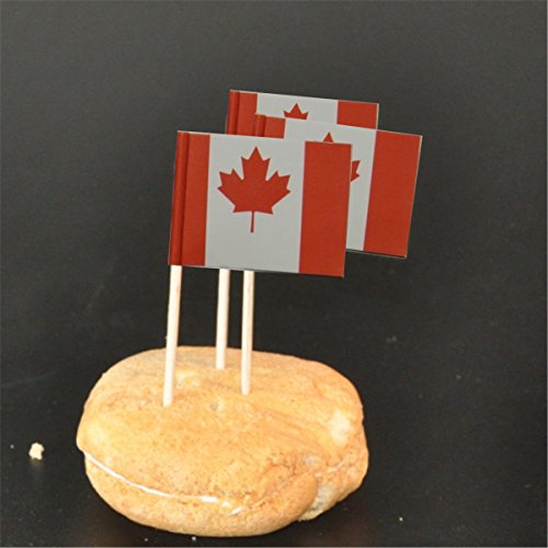 Generic 50x Holz Nationalflagge Flaggenpicker Papierfähnchen Picks mit Zahnstocher Kuchen Cocktail Deko – Kanada , 3,5 cm x 2,5 cm - 2