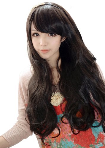 MapofBeauty Charming Women's Long Curly Full Hair Wig (Black)