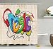 Produktbild Musik Decor Vorhang für die Dusche Set by ambesonne, illustration der Buchstaben, Graffiti Style Musik Kopfhörer Hip Hop Rhythm Tempo Hipster Concept, Badezimmer Zubehör, 69 W x 70l Zoll, Multi