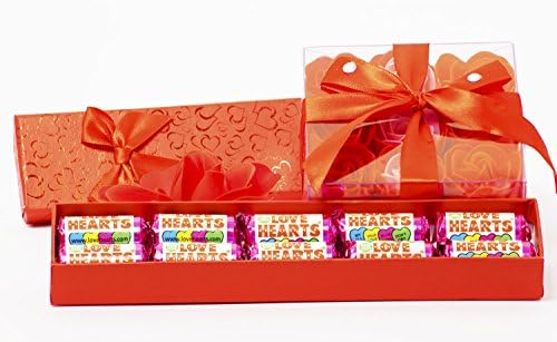 Valentines Love Hearts Gift Box 10 Mini Rolls Of Love Hearts In Each Luxury Red Gift Box. Free Delivery (Love Hearts and Soap Flowers Set)