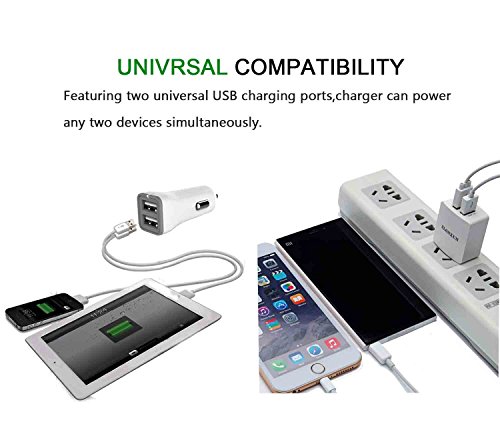 Ladegerät: Dual – USB – mauer – ladegerät 2.4A + KFZ Ladegerät + 2 Micro – USB – Kabel für Samsung Galaxy S7 S7 Edge S6 Edge+ s4 S2, Samsung Galaxy Note 4 edge, Note 5, lg g3 g8, HTC one m8, Mehr(Weiß) - 2
