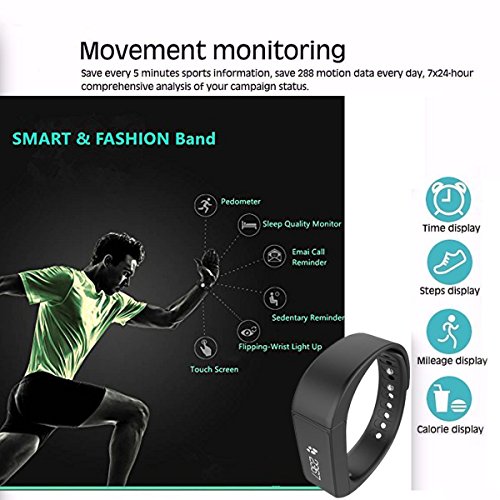 ROGUCI Smart Armband Wristband, IP67 Wasserdichte Blutdruck Oxygen + Oximeter Herzfrequenz Müde Monitor Fitness Schlaf Gesundheit Tracker, Smart Sport Tracking Armband Für iOS 8.0 Android 4.4, tägliche Laufleistung Pedometer Schritt Zähler Kalorien verbrannt Messung Call SMS Erinnerung Sesshaft - 3