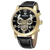 FORSINING Men's Unique New Design Luxury Automatic Movement Popular Style Genuine Leather Strap Wristwatch