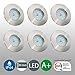 LED Badeinbaustrahler ultra flach inkl. 6 x 5W LED Modul 230V IP44 Badezimmer geeignet LED Einbauleuchte Bad Deckenspot Bad Decken Einbaustrahler Bad Einbauspot Bad Deckeneinbaustrahler Deckenstrahler 6er Set 230v Volt rund warmweiss Kunststoff matt nickel EEK A+ 6 x 400lm nur 30mm Einbautiefe