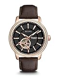 Bulova Automatic 97A109 - Herren Designer-Automatikuhr - Armband aus Leder - Zifferblatt in Schwarz und Roségoldfarben