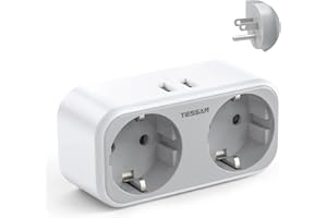 TESSAN Adaptateur Prise USA, Adaptateur USA 4 en 1, Adaptateur Prise Canada avec 2 Prises et 2 USB 2.4A, Adaptateur Prise USA vers France pour Canada Mexique Dominicaine Thailande, Prise USA