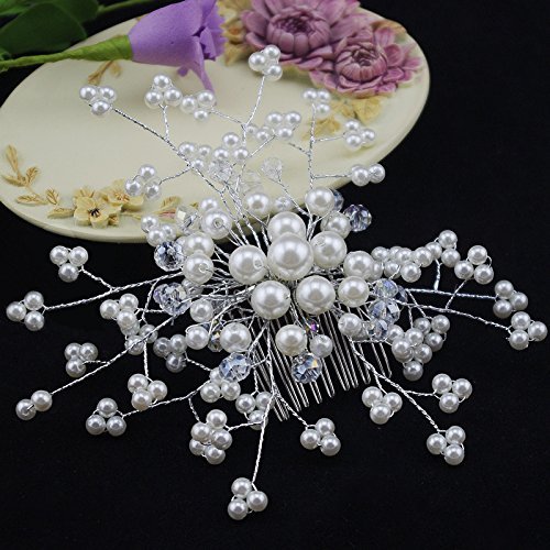 Musuntas Elegant Strass Perlen Hochzeit Braut Haarklammer Brautschmuck Braut Haarschmuck Haarclip–HG019 - 3