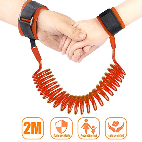 Correa de muñeca anti pérdida para bebé, cinturón de seguridad para caminar con velcro, ajustable, 2 m, arnés para caminar naranja naranja