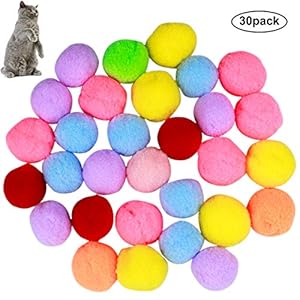 Natuce 30PCS 3CM Coloridos Pompones Balls, Juguetes del Gato, Pelota elástica, Bolas de Peluche Mullidas, Juguete Interactivo Gato, Pelotas de Juguete Blando Bolas de Pompon para Gato Gatito Juguetes