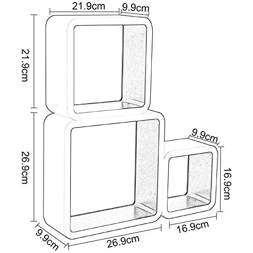 WOLTU RG9236ws Wandregal Schweberegale, 3er Set Lounge Cube Regal, Retro Bücherregal, MDF Holz, DIY zum Hängen, Weiß - 3