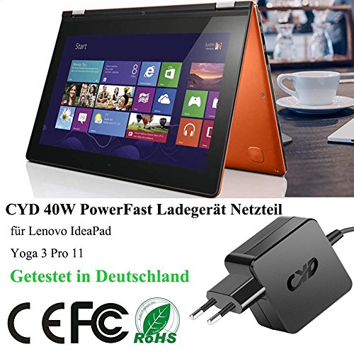 CYD 45W 20V 2.25A PowerFast Netzteil für Lenovo-Yoga 3 11 14 Pro, Yoga-700 11 14, Yoga 900S 12, IdeaPad-Miix 700, ADL40WDB GX20H34904,P/N ADL40WCC ADL40WDB ADL40WDA ADL40WDD ADL40WDE ADL40WDC ADL40WLC ADL40WCD ADL40WCG GX20H34904, Notebook -AC-Power-Adapter,8.2 FT(2.5m) Laptop Netzteil Adapter Kabel - 2