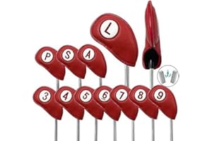 FINGER TEN Golf Club Head Covers for Irons Magnetic Closure Value 11 pcs/Set, Double Number Printed Headcovers Deluxe Synthetic Leather Professional Durable Thick Black Blue Red Fit All Brand Clubs
