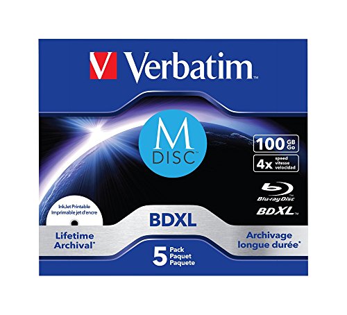 Verbatim 43834 M-DISC BD-R XL 100GB/1-4x Inkjet druckbares Jewelcase Speichermedium (5 Disc)