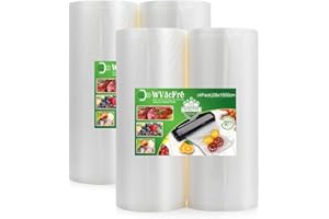 WVacFre 4 Rotoli 28x1500cm Buste Rotoli Sottovuoto Alimenti,Sacchetti Sottovuoto per Alimenti,Sacchi Sottovuoto Alimenti senza BPA