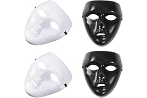 KSBBHDS 4-Piece Mask, Masquerade Mask, Carnival Mask, Full Face Mask, Costume Prop, Cool Masquerade Mask, Face Cover Prop (Black, White)