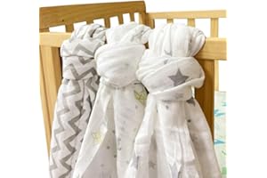 Alimos Organic Bamboo and Cotton Muslin Cloths - Soft and Gentle Baby Swaddle Blankets - Multi-Purpose Burp Cloths and Nursing Covers (120_x_120_cm, Grey & Yellow)