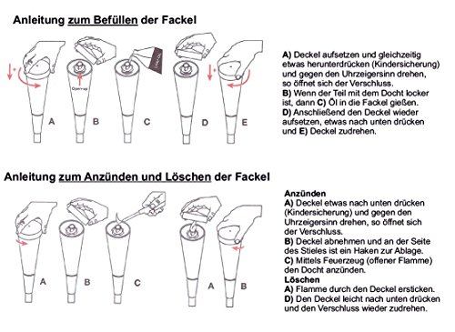 Gartenfackel Metall, Stabfackel mit Lampenölbetrieb, Fackel, Dekofackel (1, Schwarz) - 4