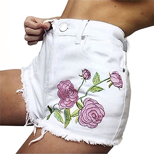 Kanpola Women Applique Hole Shorts Sexy Ripped Jeans Denim Shorts
