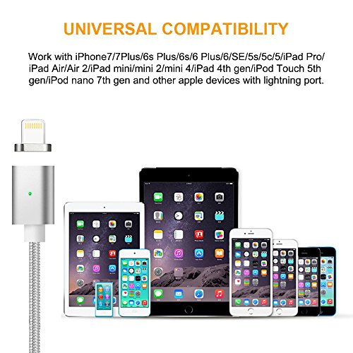 Magnet iPhone Kabel Ladekabel Datenkabel USB ,TUOYA Magnetisches Magnet Ladekabel / Datenkabel Lightning für iPhone 7, iPhone 6s, iPhone 6, iPad(Silber) - 6