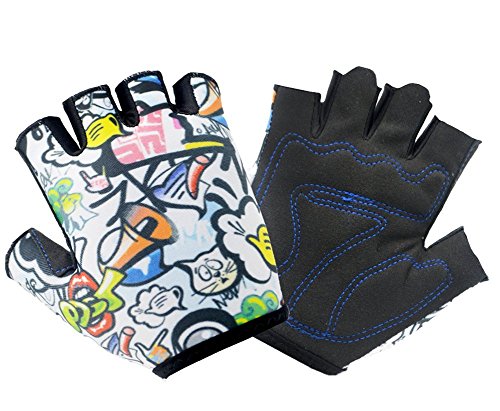 Garçons Filles Gant Vélo Cyclisme VTT Demi-Doigts Antidérapant Tampon Gel Gants Mitaines de Sport Gym Fitness Antichoc Respirant Gants Courts Doigts Eté pour Course Bicyclette Equitation Escalade