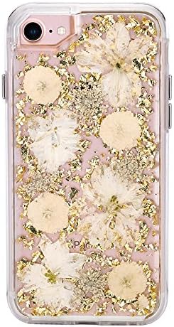 iPhone 7 Case, iPhone 8 Cover - SpiritSun Bling Luxury Case Cover Silver Foil with Natural Flower Model Design Case Transparent Soft Silicone Bumper + Rigid Backcover Phone Case 2 in 1 Hybrid Protective Case for Apple iPhone 7 / 8 (Gold yarrow)