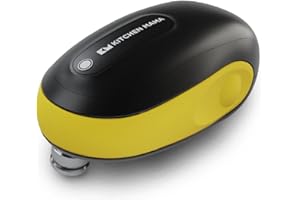 Apriscatole elettrico Kitchen Mama One-To-Go: Apre con un Tasto, Riconosce Automaticamente Tutte le Lattine, con Auto-Stop, No Bordi Taglienti, Dispositivo Rimozione Coperchio, a Batteria (Giallo)