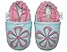 Soft Leather Baby girl Shoes with Suede Soles by Dotty Fish Pale Blue and Flower design - 6-12 months