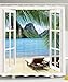 Produktbild BBFhome Duschvorhang 180 x 180 cm Palme Dekor Ocean Beach Seascape Himmel Solarien Balkon Weiß Fenster aus Holz Sommer Fotografie Tropical Island Stoff
