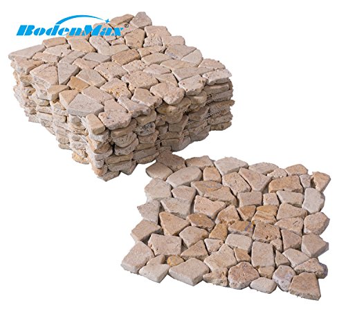 Preisvergleich Produktbild BodenMax® Travertine mediterran Naturstein Mosaik auf Netz geklebt Frostsicher für Innen- und Außenwand oder Boden cremefarben beige