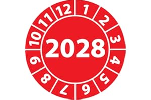 ‎FAST-LABEL Jahresprüfplakette 2028, Vinylfolie, selbstklebend, Prüfaufkleber, Jahresplakette für das Jahr 2028 (20 mm Ø, Rot, 100)