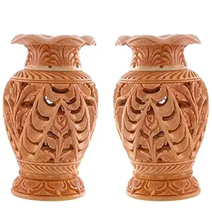 Craft Trade Handmade Wooden Liquor Flower Vase/Pot Set of 2 for Home Decoration