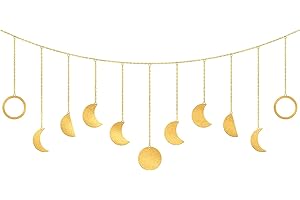 Poeland Phase Hanging Wall Decor, Boho Moon Ornaments with Hooks, Art for Bedroom, Home, Office, Nursery (Gold Metal)