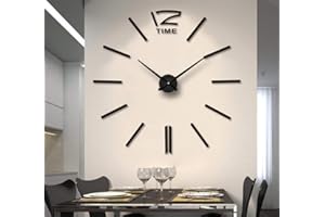FAS1 Nowoczesny duży zegar ścienny, duży zegarek, naklejka 3D, efekt lustra, akrylowy zegar ścienny, dom, biuro, zdejmowana, dekoracja do salonu, czarny (bateria nie jest dołączona)