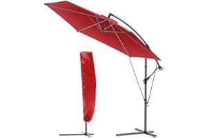 VOUNOT 3m Cantilever Garden Parasol, Banana Patio Umbrella with Wind Protection Strap