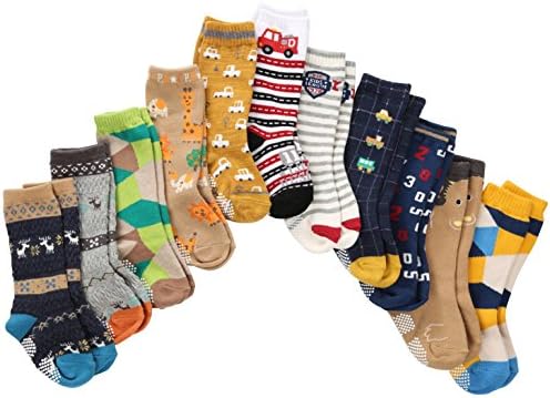 7 Pairs Toddler Boy Non Skid Socks Cotton Thick with Grips, Baby Boys Anti-skid Socks Weekly Use on Hardwood Floors in 12-36 Months (3-5 Years, 7 Colors)