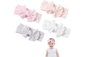 HIOQFR 4pcs Fascia Capelli Neonata Battesimo Bambina Elastiche Fascetta per Capelli Bambina Fascia con Fiocco da Mettere Neonata Bowknot Fasce per Capelli Morbido Copricapo Carino per Bambini Neonati