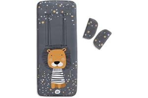 Interbaby Colchoneta Silla Paseo Universal para Verano | Transpirable y Cómoda | Funda Carro Bebe 100% Algodón, 84x34cm, Protectores para Arnés | Funda Silla Paseo León