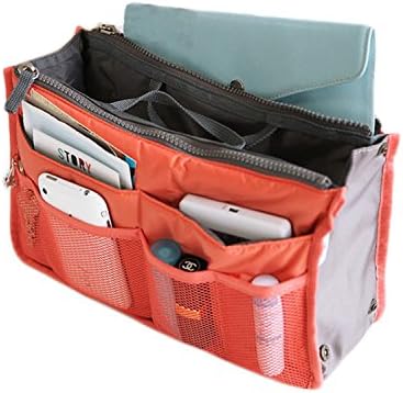 Portable Waterproof 13 Pockets bag in bag Multifunction Cosmetic Handle Pouch Bag Travel Organizer Storage Package(Orange)