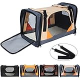 WOLTU HT2073be Faltbare Hundetransportbox Hundebox Reisebox Katzen Hunde Auto Box Käfig beige