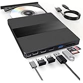 Coverzone 7in1 محرك أقراص USB 3.0 خارجي ومحرك أقراص DVD-ROM DVD-RW من النوع C، USB وType C سلكي، كمبيوتر شخصي، جهاز لوحي، مشغل DVD، T منقوش