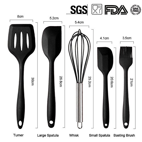 Cookey 10 Stück Silikon Geschirr Küche Kochutensilien mit Silikon und Hygiene Beschichtung, hitzebeständige Küchengeräte Perfekt für alle Arten von Kochen Mit GrillZange, Schneebesen, Bürste, Spatel, Schaumlöffel, Löffel Nudeln, Reis Paddel, Kelle, Suppenlöffel Hitzebeständige Koch und Backzubehör (Schwarz) - 4
