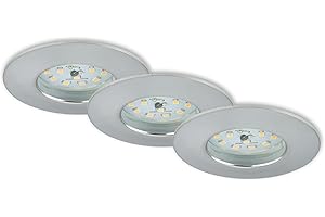 ‎BRILONER Briloner Leuchten 7204-036 LED Einbauleuchte, Einbaustrahler, LED Strahler, Spots, Deckenstrahler, Deckenspot, Lampen Wohnzimmer, led einbaustrahler 230v, Deckeneinbauleuchten, 5 Watt, 400 Lumen, Badezimmer / Bad geeignet IP44, energiesparend, 3er Set, rund, aluminium