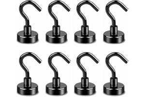Yitobici Haczyk magnetyczny, duży uchwyt magnetyczny, zakres zastosowania w kuchni, super mocne magnesy z haczykami, 16 mm, 8 haczyków magnetycznych, czarny