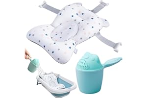 Megaser® Cojín Bañera Bebé Universal + Jarra de Baño, Reductor Bañera Bebe, Adaptador Bañera Recién Nacido, Hamaca de Baño, Asiento Antideslizante, Almohada con Soporte Adaptable, Vaso baño incluido