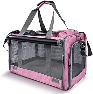 GAPZER Pet Travel Carrier Bag Dog Carriers Cat Carrier, Mesh Breathable Collapsible Puppy Carrier-Airline Approved (Pink)