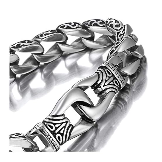 enlace de los hombres de acero inoxidable increíble pulsera de plata Negro 23cm (con la caja de regalo de marca)