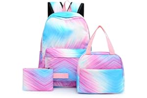 PAIKOE School Bag Sets for Girls, 3 in 1 Children Backpacks Lightweight Colorful Rucksack, Tie Dye Schoolbag with Lunch Bag And Wallet for Primary Secondary Middle School Teen Girls