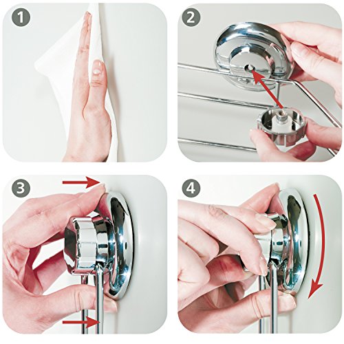 Tatkraft Megalock WandRegal Badezimmer Dusche Einreihig 30.5X15.5X10.5 cm Stahl Verchromt 2 Saugschrauben Ø 73 mm - 3